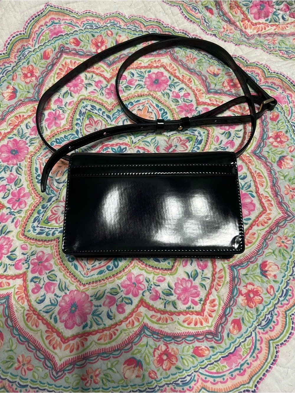 Sam Edelman Loraine crossbody black patent leather gold-tone horse bit like